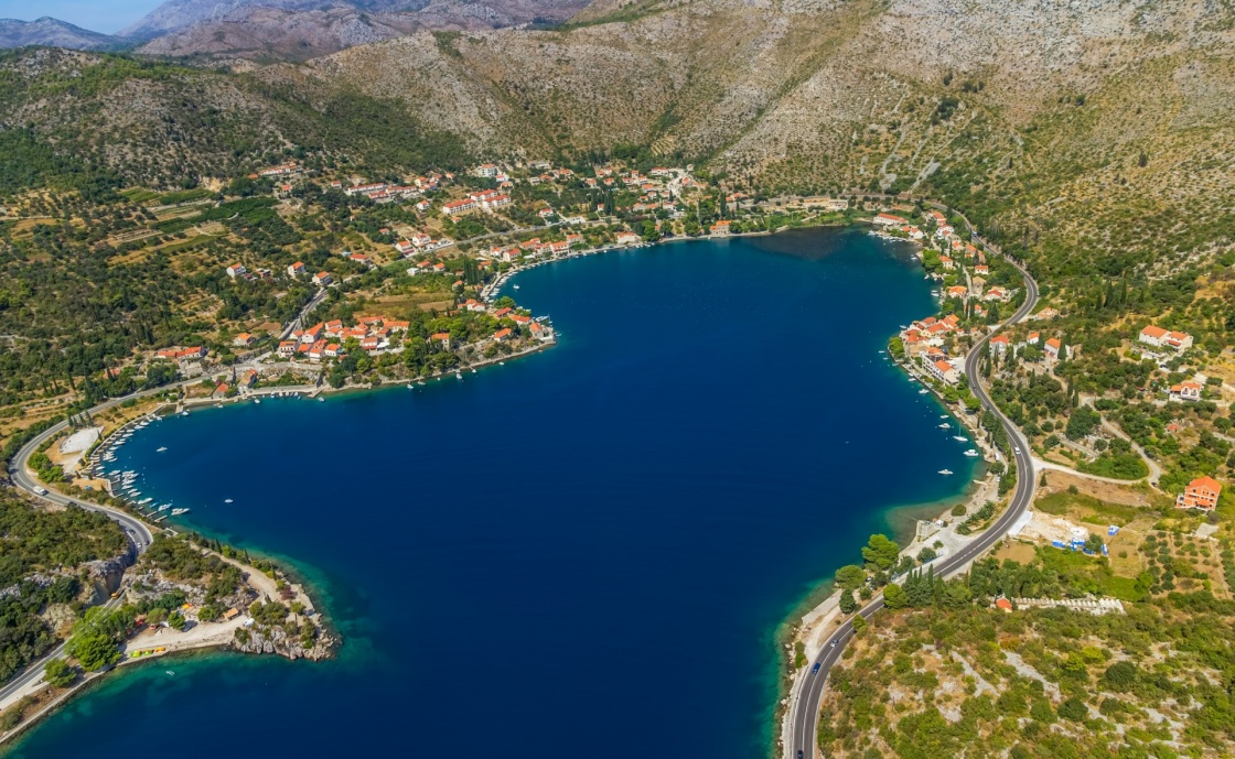 'Helicopter aerial shot of beautiful lagoon Zaton near Dubrovnik in Croatia.  Well known tourist destination.' - Dubrovník